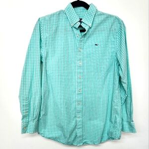 Vineyard Vines Whale Shirt Plaid Long Sleeve Button Down Boys Large 16 Green